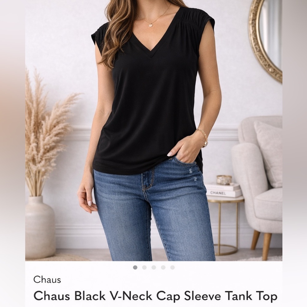Chaus Black V-Neck Cap Sleeve Tank Top